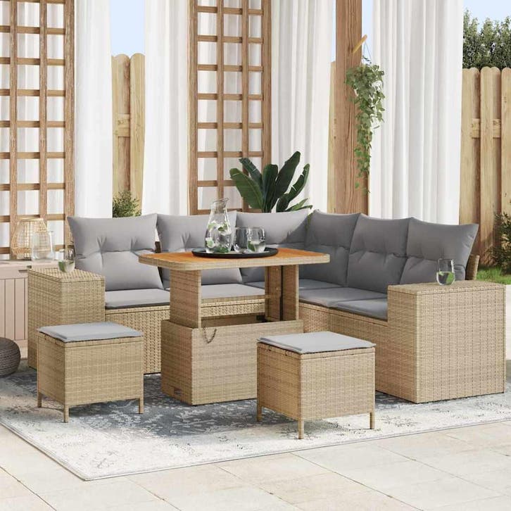 vidaXL Tuinbank Set met kussen 8 pcs Beige poly rattan, Tuin en Terras, Tuinsets en Loungesets, Nieuw, Verzenden