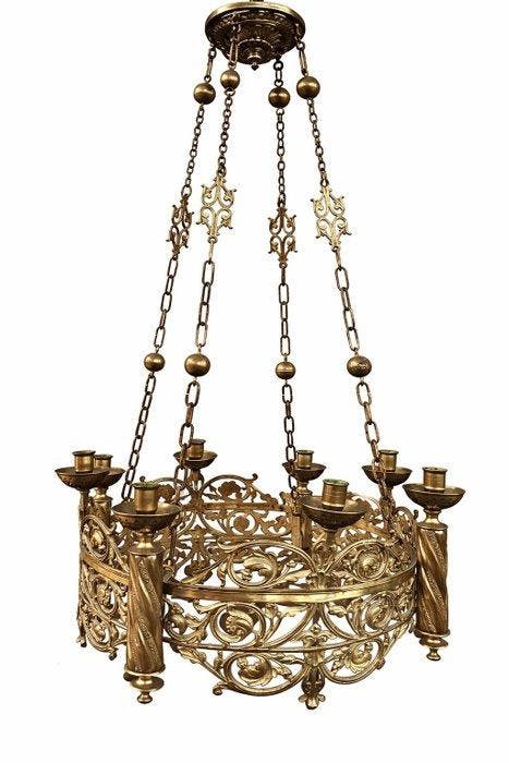 Fraaie bewerkte grote Gotische godslamp - Antiek - Brons -, Antiquités & Art, Art | Art non-occidental