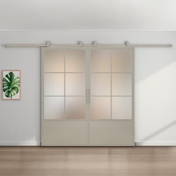 Dubbele stalen schuifdeur Kiezelgrijs 6 Vlaks met kickplate, Nieuw, Metaal, 75 tot 150 cm, 150 tot 225 cm