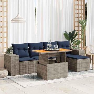 vidaXL 6-delige Loungeset met kussens poly rattan grijs, Verzenden, Loungeset