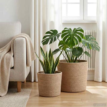 vidaXL Plantenpot Set 2 st Naturel Ø 28 x 28 cm 100% Tossa, Verzenden