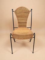 Stoel - Rattan, Staal - Een set van acht stoelen met zwarte, Antiek en Kunst