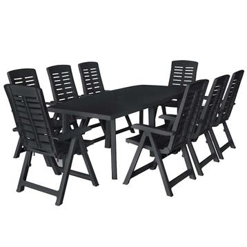 vidaXL 9-delige Tuinset kunststof antraciet, Verzenden, Nieuw, Tuinset