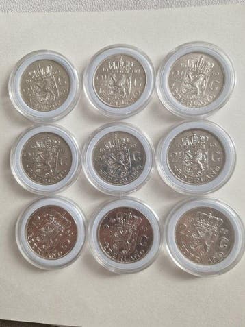 Nederland. Juliana. 2 1/2 Gulden Lot van 9 stuks (Zonder