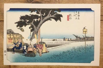 2 Japanse houtblok prenten uit de serie: 53 Rustplaatsen
