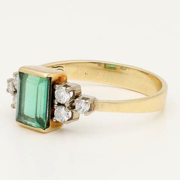Bague - 14 carats Or jaune, Or blanc Émeraude - Diamant