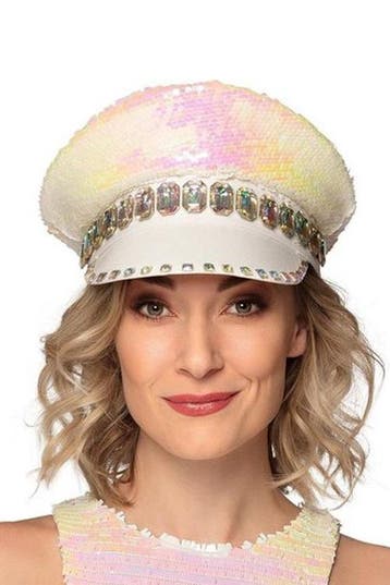 KIMU® Pet Wit Parelmoer Kapiteinspet Diamanten Witte Paillet, Ophalen of Verzenden, Nieuw