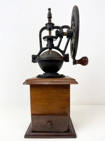 Koffiemolen - Hollandse koffiemolen met wiel - Staal, Hout