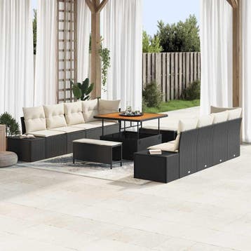 vidaXL Tuinbank Set 11 st Zwart poly rattan, Verzenden