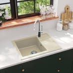 vidaXL Gootsteen met overloopgat ovaal graniet beige, Verzenden, Nieuw