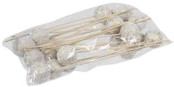 Kerstballen op lange stok onbreekbaar wit/goud 50 mm zak ca., Nieuw