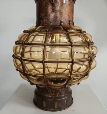 Gekooide hanglamp - Glas, Metaal - kooilamp of ankerlicht, Antiek en Kunst