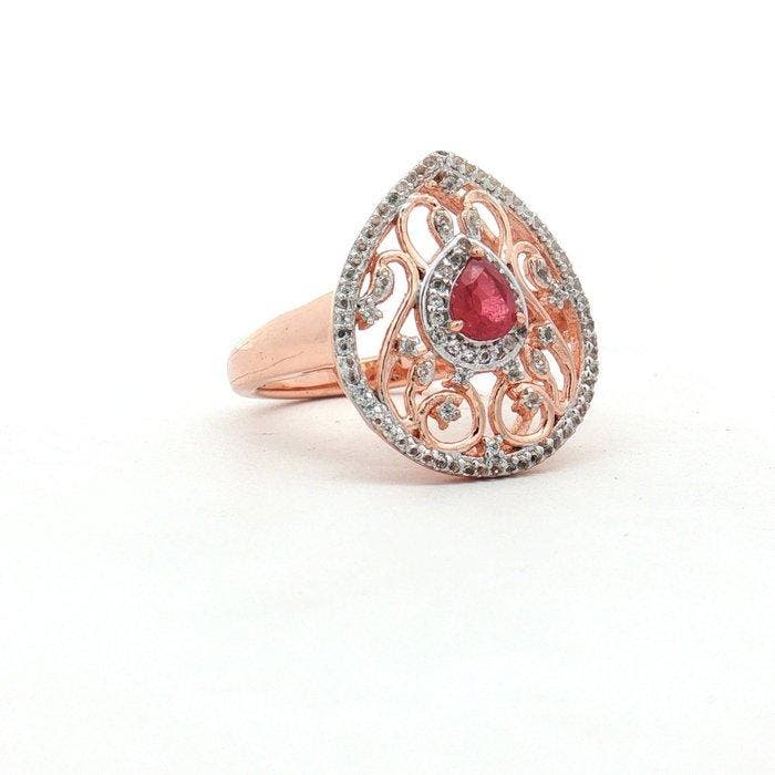 Zonder minimumprijs - Ring Zilver - 0.56ct. tw. Robijn -, Bijoux, Sacs & Beauté, Bagues