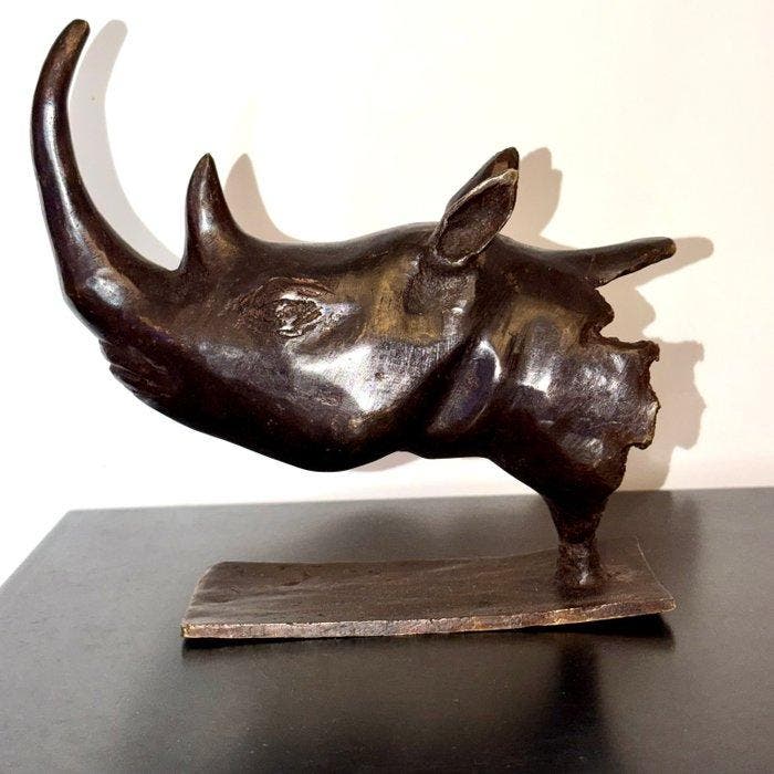 Abdoulaye Derme - sculptuur, Rhinocéros stylisé - 18 cm -, Antiek en Kunst, Curiosa en Brocante
