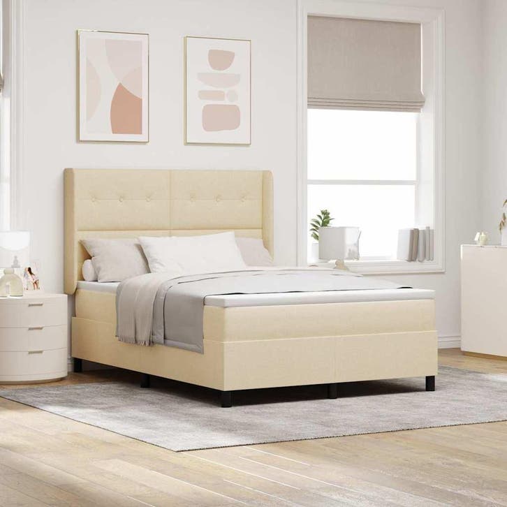 vidaXL LED Box Spring Bed met hoofdeinde Crème 140 x 190 cm, Maison & Meubles, Chambre à coucher | Lits, Envoi
