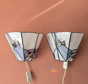 Twee tiffany stijl wandlampen - Lampe murale (2) - Vitrail -