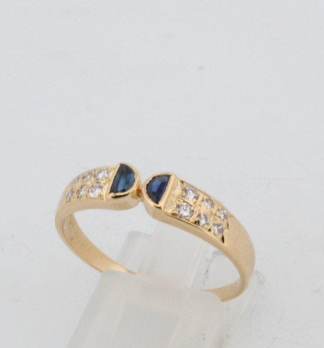 Zonder minimumprijs - Ring - 18 karaat Geel goud Saffier -, Handtassen en Accessoires, Ringen