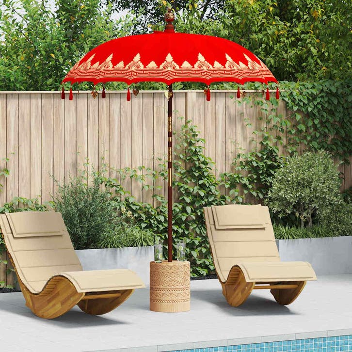 vidaXL Balinese Parasol Rood 185 x 185 x 260 cm Katoen, Tuin en Terras, Parasols, Nieuw, Verzenden