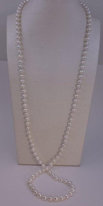 Zonder minimumprijs - Halsketting 6,5×7 mm ronde witte, Handtassen en Accessoires, Nieuw