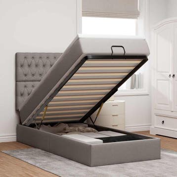 vidaXL Ottoman bed met matras en LEDs 80x200cm stof taupe, Verzenden, Nieuw