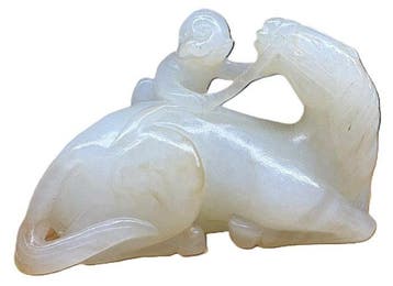 Chinese Pale Celadon Nephrite Jade Carving of a Monkey