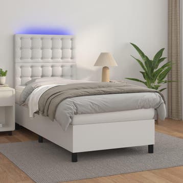 vidaXL Boxspring met matras en LED kunstleer wit 90x200 cm, Huis en Inrichting, Verzenden, Nieuw