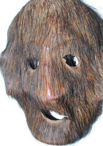 Oud leren masker Magar-sjamaan, 26 cm, Himalaya, Nepal -