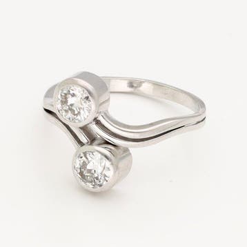 Bague - 18 carats Or blanc Diamant (Naturelle) - Toi et moi, Nieuw