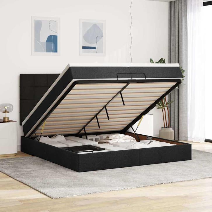 vidaXL Ottoman bed met matrassen 200x200cm stof zwart, Maison & Meubles, Chambre à coucher | Lits, Envoi