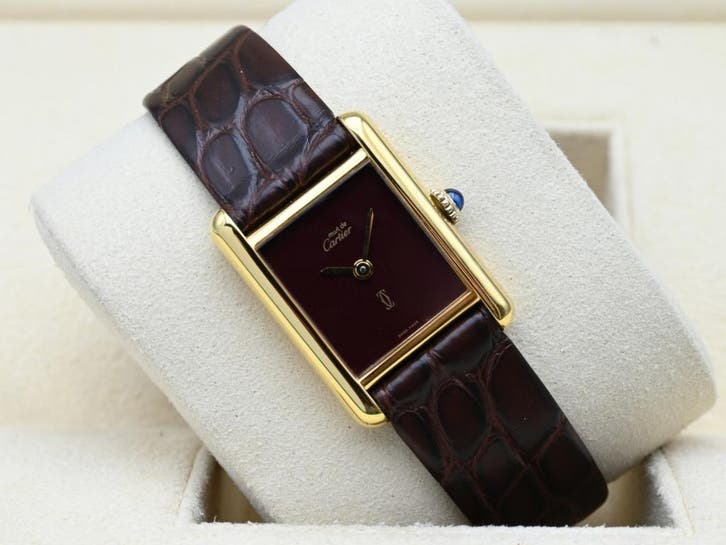 Cartier Tank Vermeil Year 1990s (Box), Handtassen en Accessoires, Horloges | Heren, Leer, Zo goed als nieuw, Goud, Overige merken