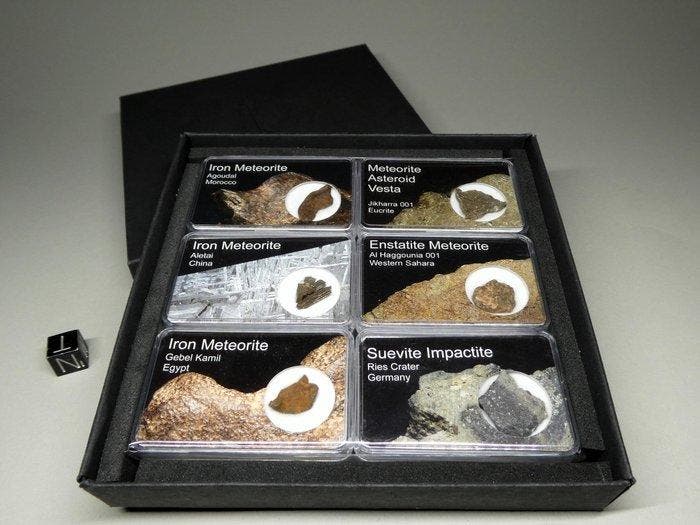 Meteorietenverzameling - 5 meteorieten + 1 impactiet -, Verzamelen, Mineralen en Fossielen