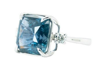 Zonder minimumprijs - Ring - 14 karaat Witgoud, Blue