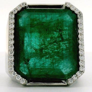 Ring Platina - 23.28ct. tw. Smaragd - Diamant - Platina