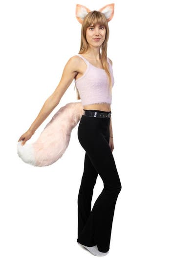 KIMU® Haarband Furry Oren Staart Set Lichtroze Wit Kat Poes, Ophalen of Verzenden, Nieuw