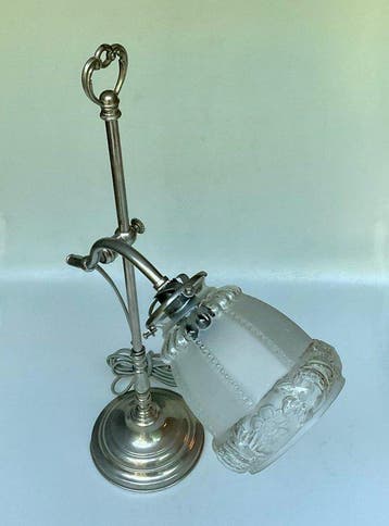 Tafellamp - Cristal glas nikkel - Vintage tafel/bureau lamp, Antiquités & Art