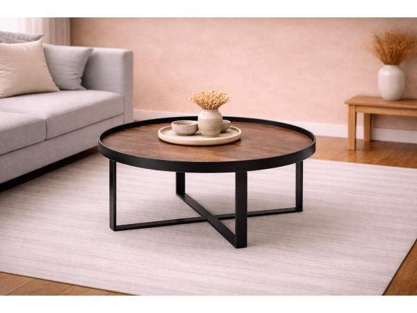 Veiling - Salontafel Hanna natural - Hout - Poot metaal zwar, Huis en Inrichting, Tafels | Salontafels, Nieuw