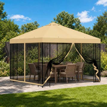 vidaXL Tuin gazebo met zijwanden 3 x 3 m Crèmekleurig, Jardin & Terrasse, Tonnelles, Verzenden