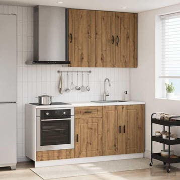 vidaXL Keukenblok PORTO 5 pcs Artisanaal eiken Bewerkt hout, Verzenden, Nieuw
