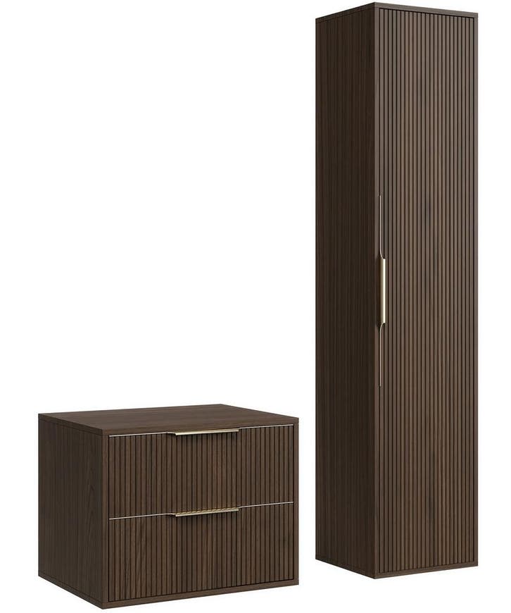 Wastafelkast Rimini 60 cm - Walnoot - met Kolomkast, Huis en Inrichting, Badkamer | Badkamermeubels, Nieuw, Verzenden