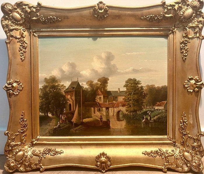 Dutch School (XIX) Omgeving J.J. Spohler - A River Landscape, Antiek en Kunst, Kunst | Schilderijen | Klassiek