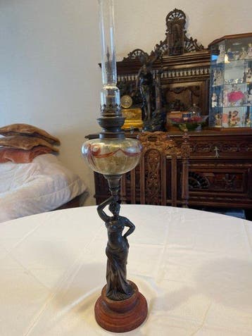 Lampe à huile - Bois, Régule, Verre