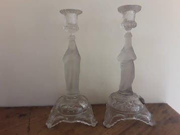 Kandelaar (2) - Glas - Stijl Val St Lambert - 29 cm