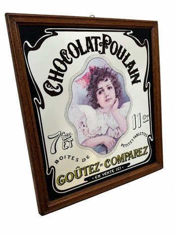 Chocolat Poulain - Spiegel - Glas, Hout - Kader voor, Antiek en Kunst