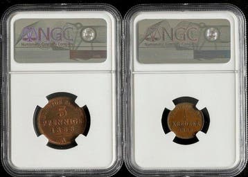 Duitsland. 3 Pfennig 1868 (AU58) / 1/2 Kreuzer 1866 (AU50)