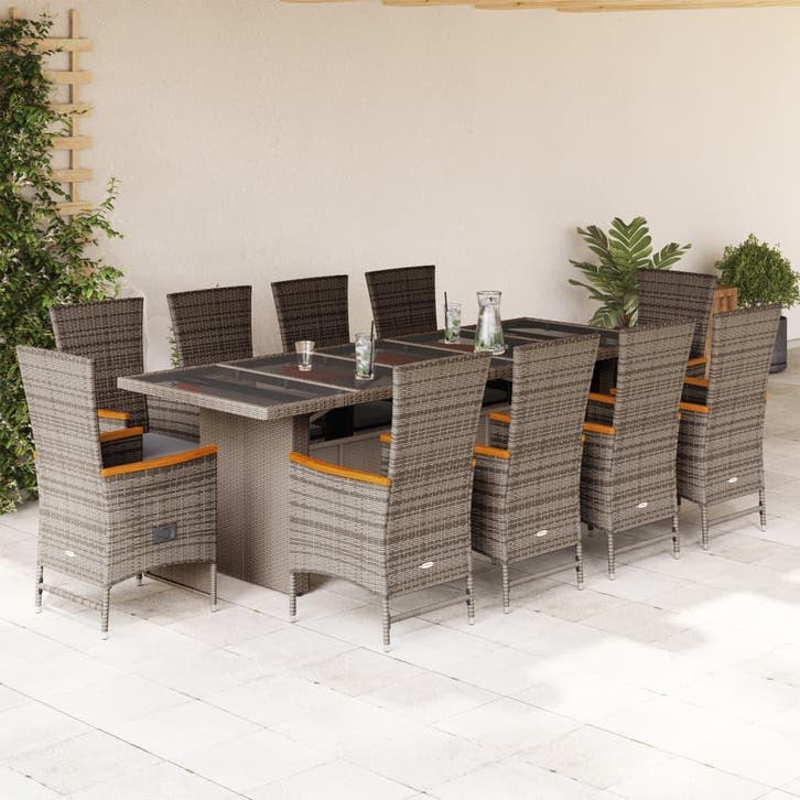 vidaXL 11-delige Tuinset met kussens poly rattan grijs, Tuin en Terras, Tuinsets en Loungesets, Tuinset, Nieuw, Verzenden