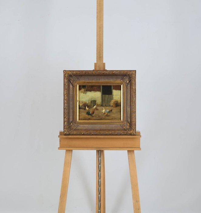 Ch. van Coevorden (XX) - Kippen op het erg, Antiek en Kunst, Kunst | Schilderijen | Klassiek