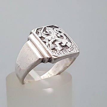 Zilver, Art Deco, Zegelring + Nederlandse Leeuw - Ring