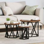 vidaXL Nestende Side Table 3 pcs Rook Eiken Engineered hout, Huis en Inrichting, Verzenden, Nieuw