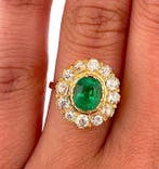 Bague - 18 carats Or jaune Émeraude - Diamant, Bijoux, Sacs & Beauté, Bagues