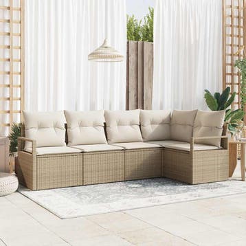 vidaXL Tuinbank Set 5 st Beige en Wit poly rattan, Verzenden